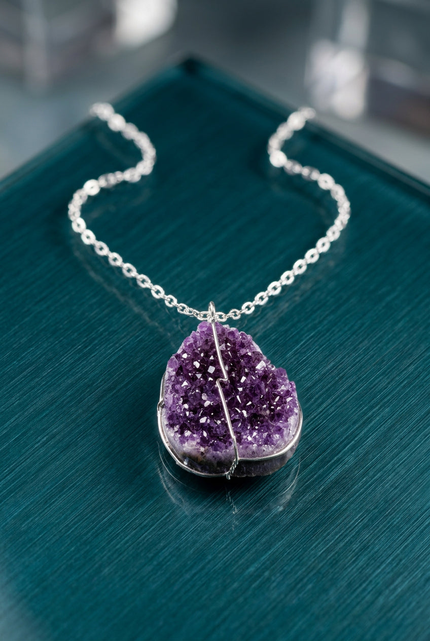 Collana con Pendente in Cristallo Druse e Catena in Argento