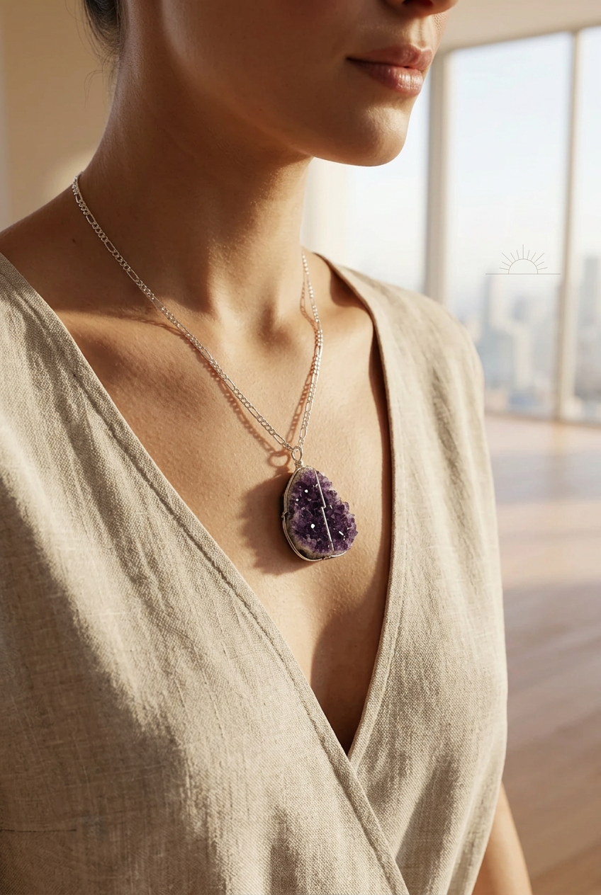 Collana con Pendente in Cristallo Druse e Catena in Argento