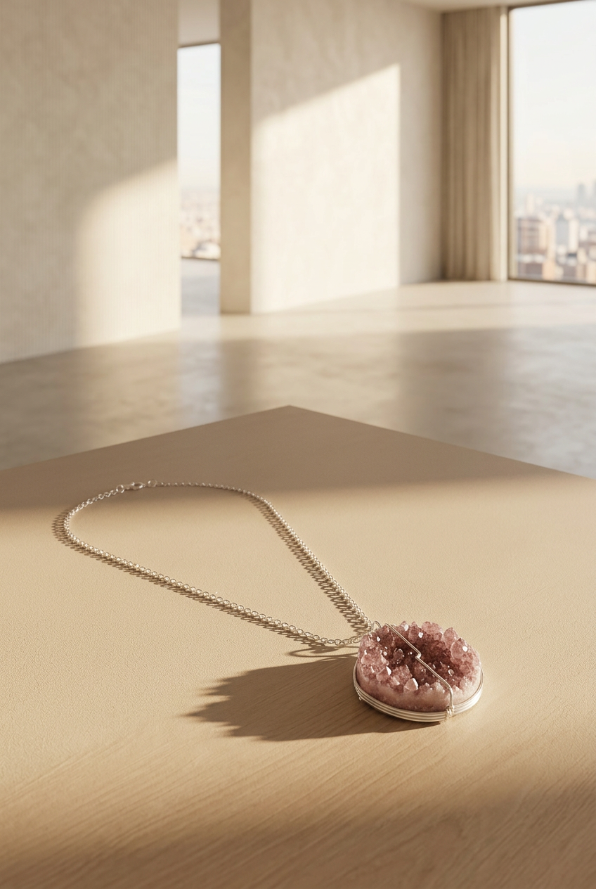 Collana con Pendente in Cristallo Druse e Catena in Argento