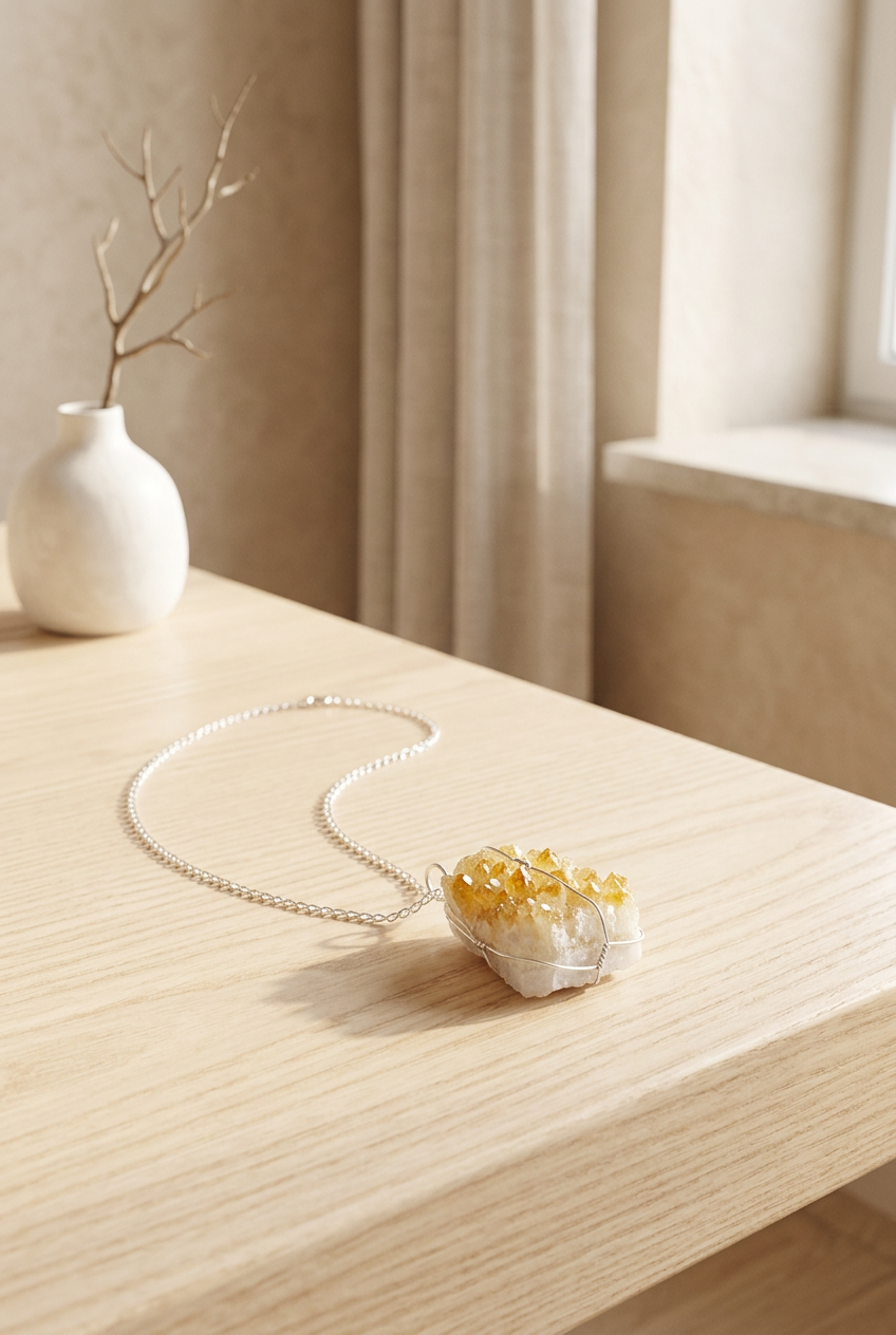 Collana con Pendente in Cristallo Druse e Catena in Argento