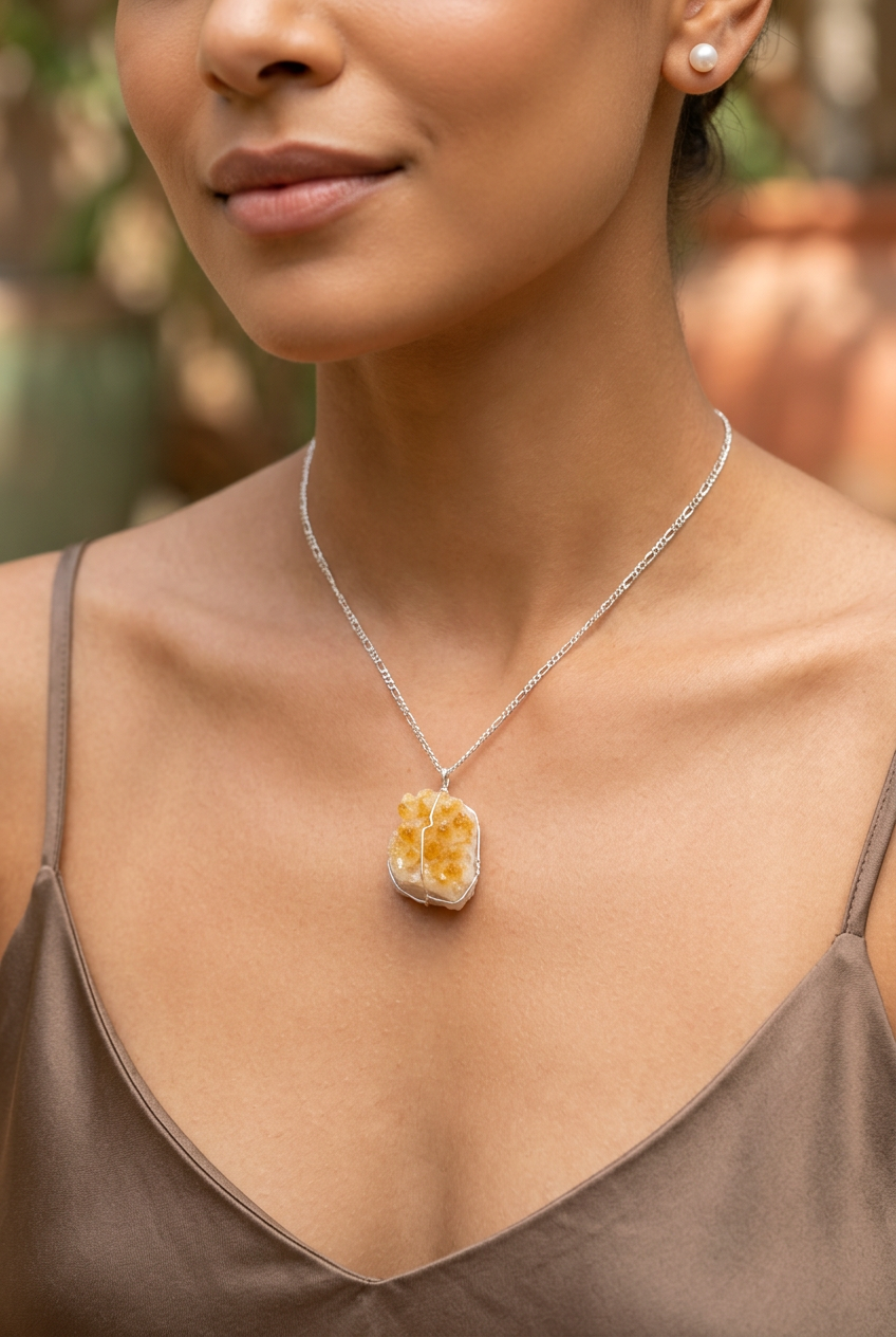 Collana con Pendente in Cristallo Druse e Catena in Argento