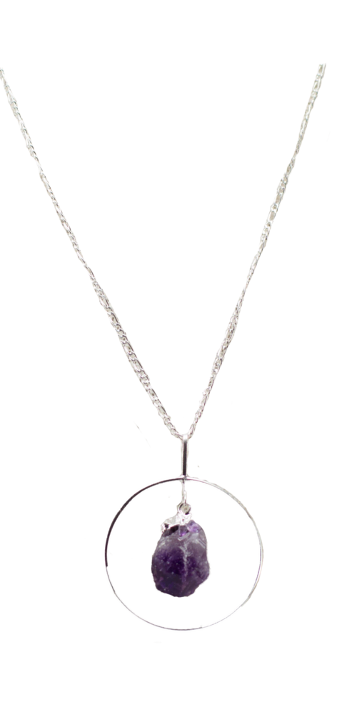 Collana con Cerchietto in Argento e Cristallo Grezzo Naturale
