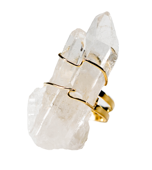 Anello in Quarzo Ialino Naturale e Metallo