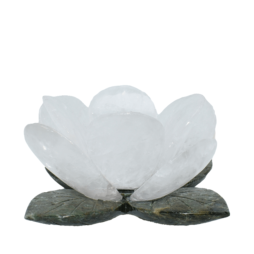 Portacandele in Quarzo con Fiore Scolpito | Quarzo Rosa o Bianco