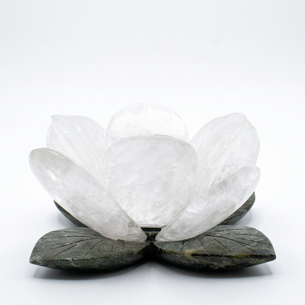 Portacandele in Quarzo con Fiore Scolpito | Quarzo Rosa o Bianco