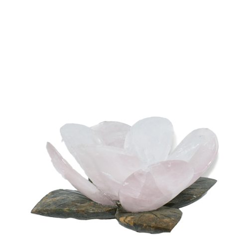 Portacandele in Quarzo con Fiore Scolpito | Quarzo Rosa o Bianco