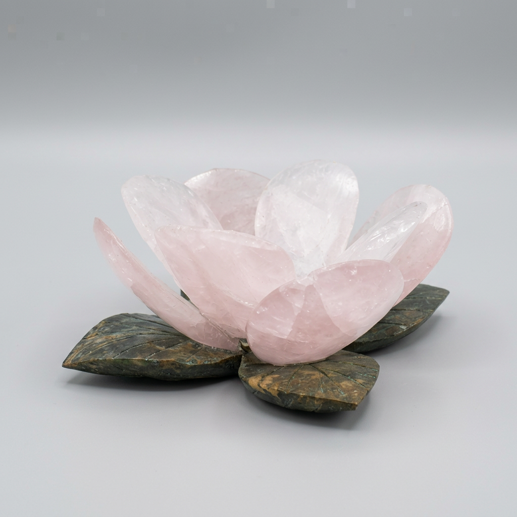 Portacandele in Quarzo con Fiore Scolpito | Quarzo Rosa o Bianco