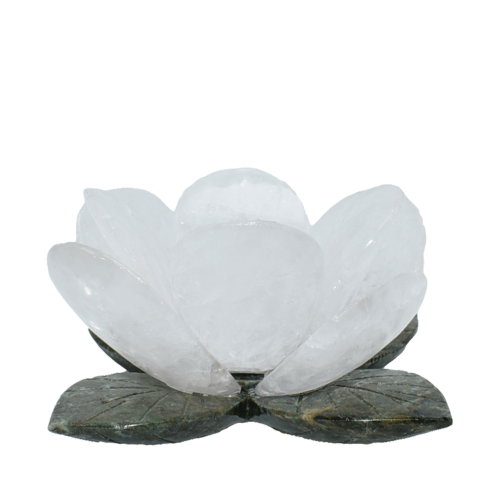 Portacandele in Quarzo con Fiore Scolpito | Quarzo Rosa o Bianco