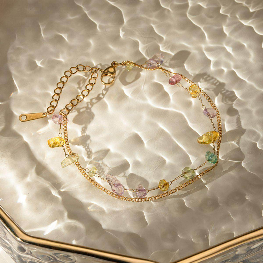 Stainless Steel Natural Stone Double Layered Bracelet for Women