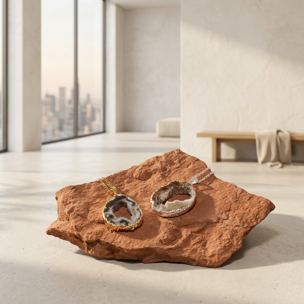 Collana con Pendente in Geode di Agata Naturale
