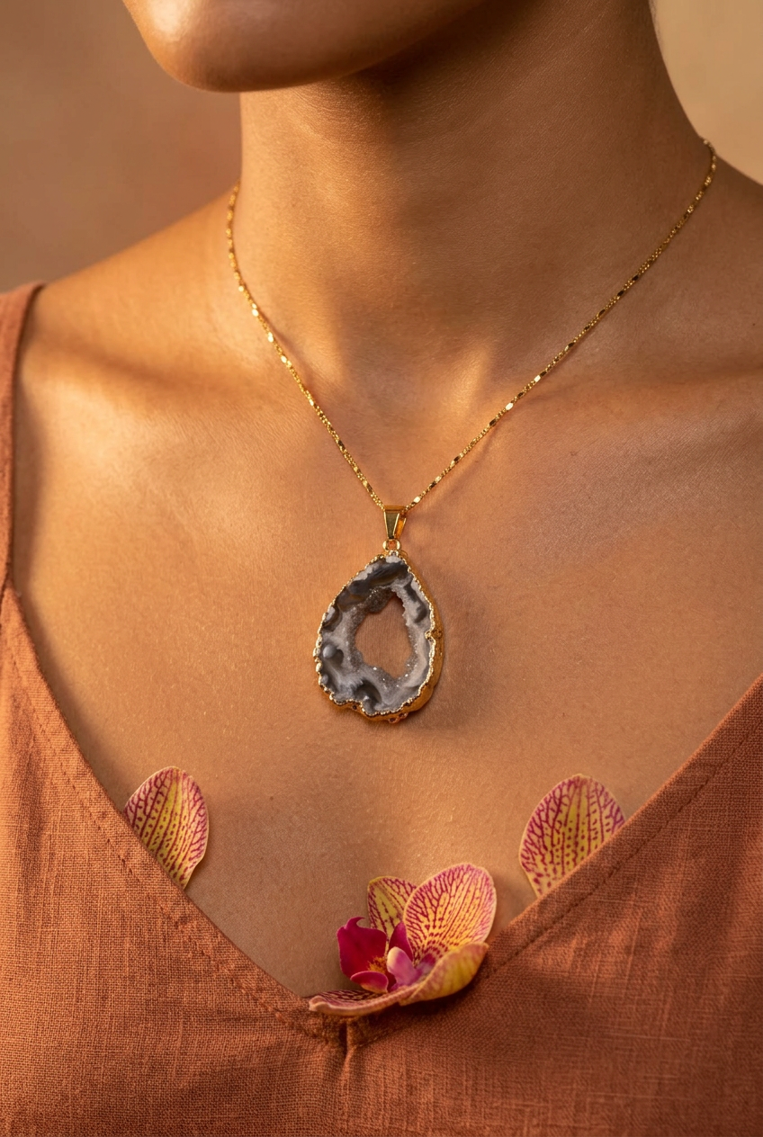 Collana con Pendente in Geode di Agata Naturale