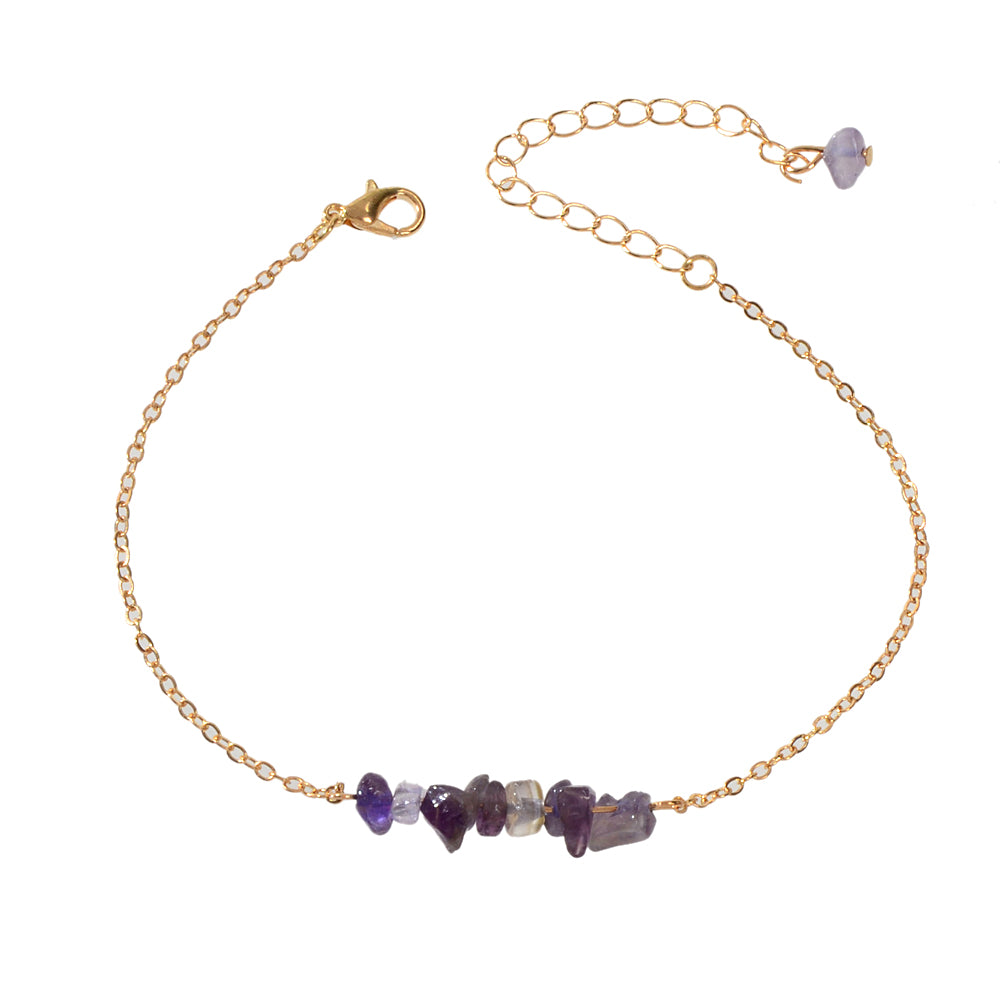 Gold Chain Green Purple Natural Stone Anklet Bracelet Summer Beach