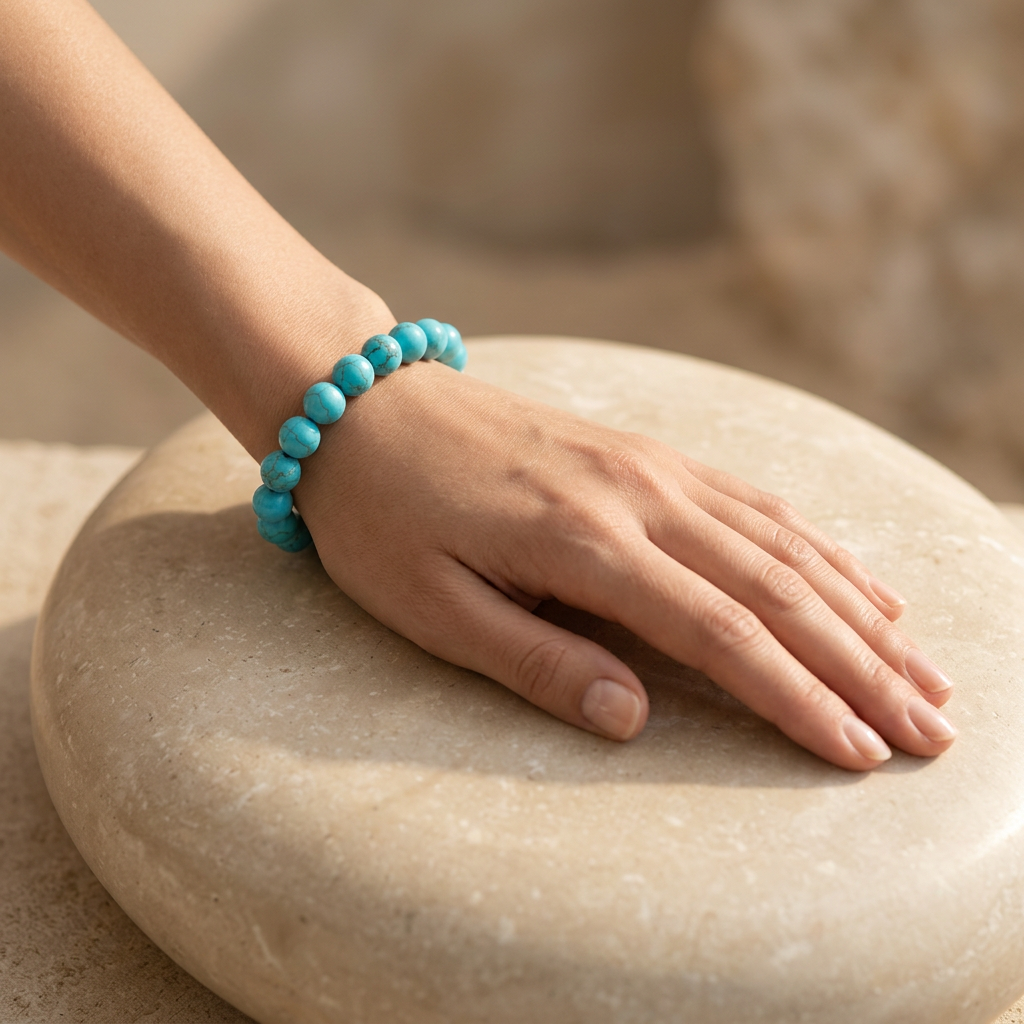 Bracciale Elastico in Howlite Blu Naturale - 8mm