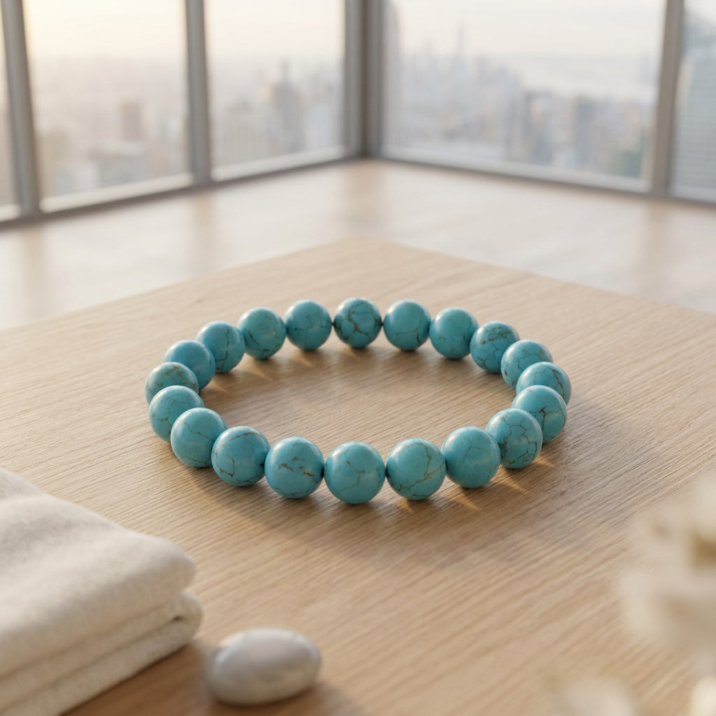 Bracciale Elastico in Howlite Blu Naturale - 8mm