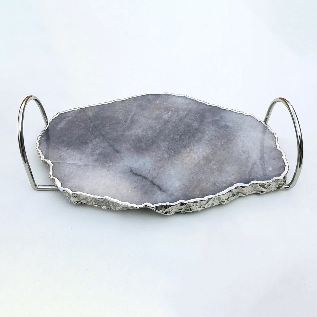 Gray Agate Quartz Serving Tray with Loop Handles