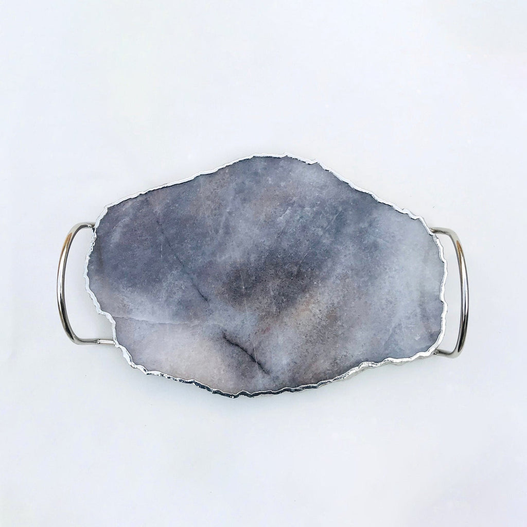 Gray Agate Quartz Serving Tray with Loop Handles