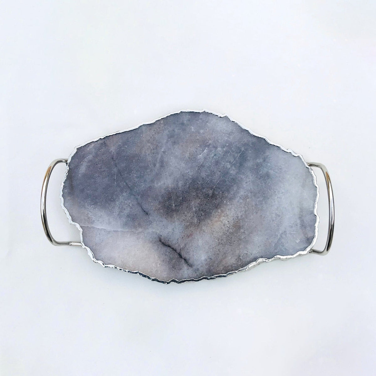 Gray Agate Quartz Serving Tray with Loop Handles