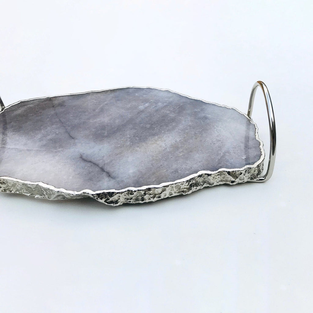 Gray Agate Quartz Serving Tray with Loop Handles