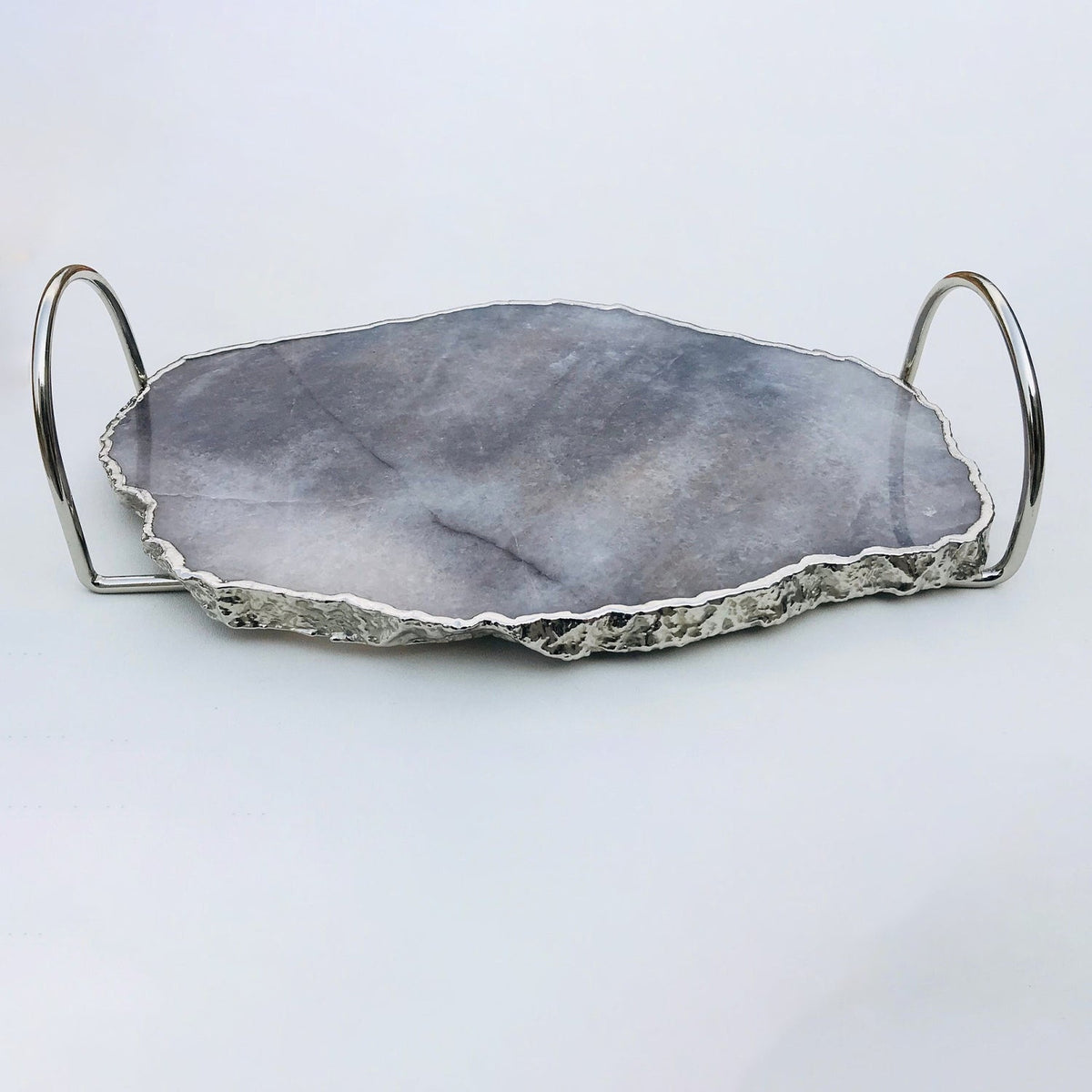 Gray Agate Quartz Serving Tray with Loop Handles