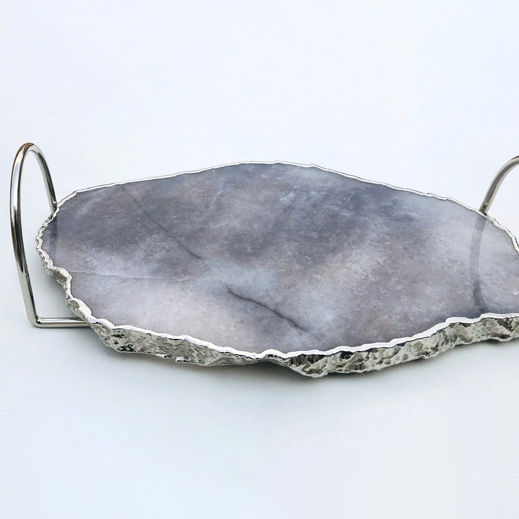 Gray Agate Quartz Serving Tray with Loop Handles
