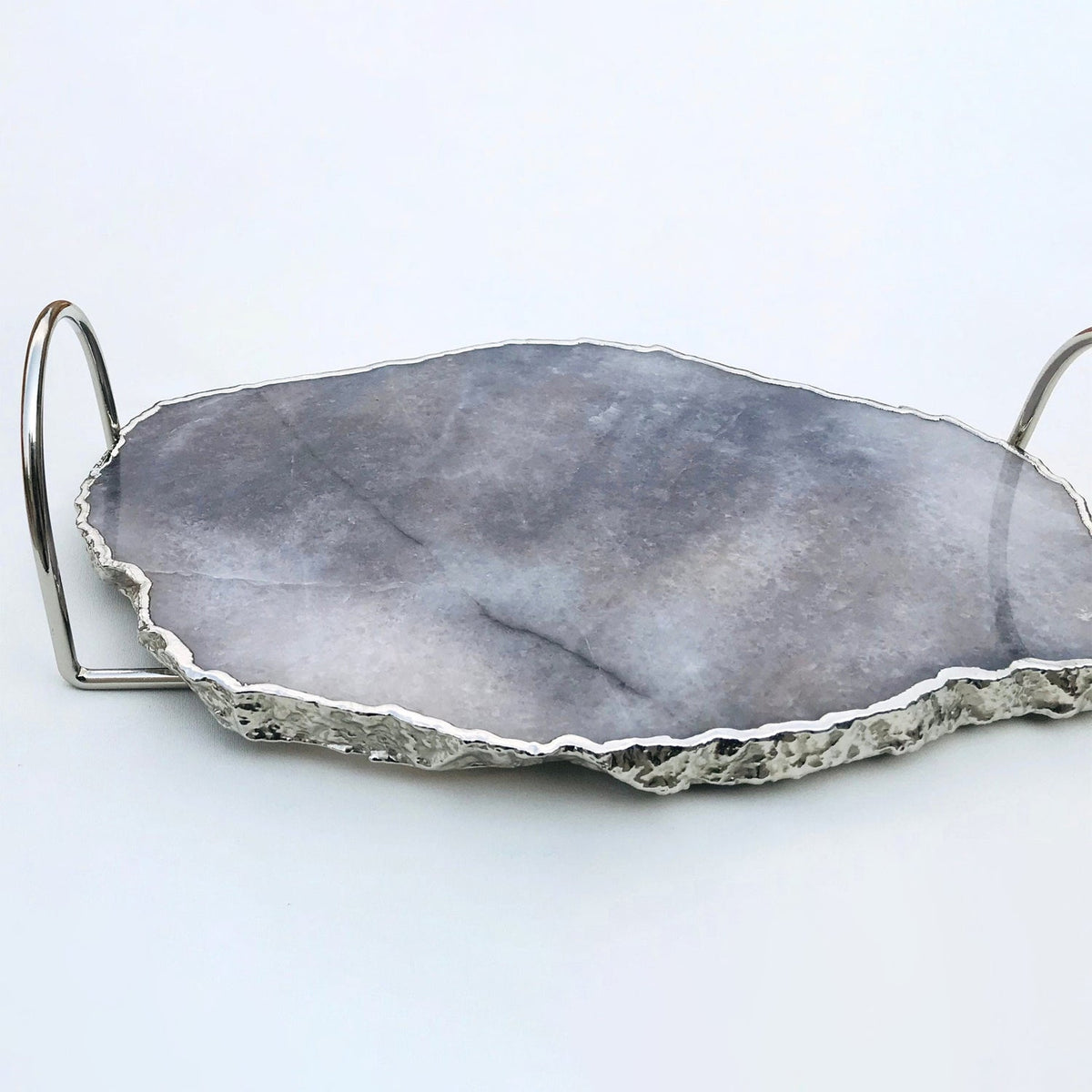Gray Agate Quartz Serving Tray with Loop Handles