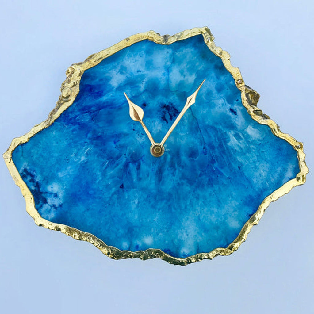 Ocean Blue Agate Natural Edge Desk Clock, 6 x 7 Inch