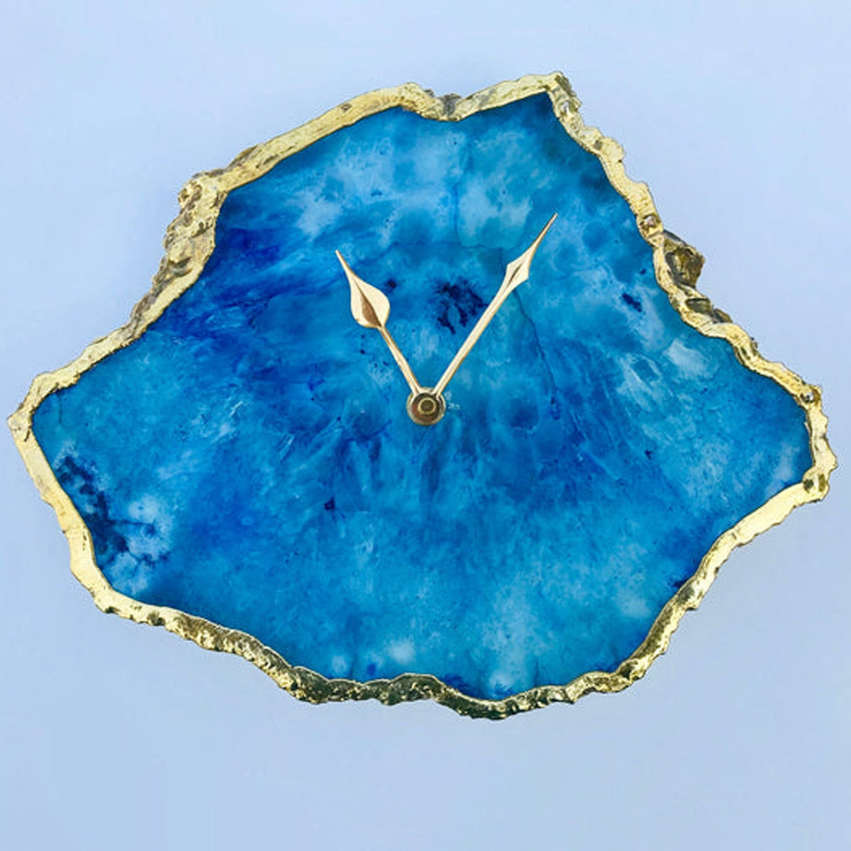 Ocean Blue Agate Natural Edge Desk Clock, 6 x 7 Inch