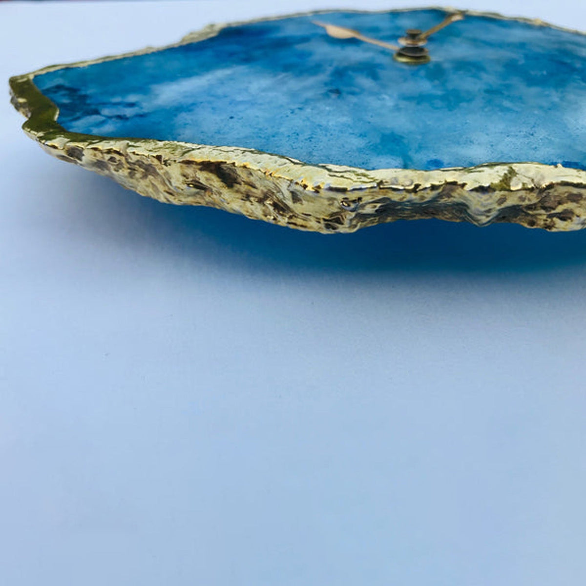 Ocean Blue Agate Natural Edge Desk Clock, 6 x 7 Inch