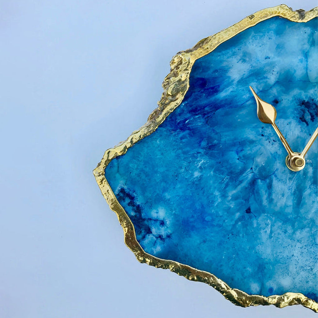 Ocean Blue Agate Natural Edge Desk Clock, 6 x 7 Inch