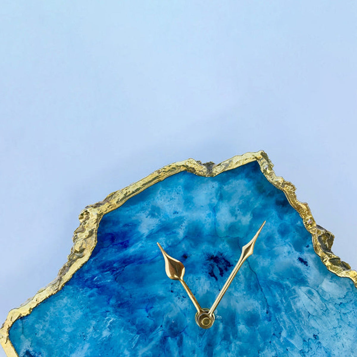 Ocean Blue Agate Natural Edge Desk Clock, 6 x 7 Inch