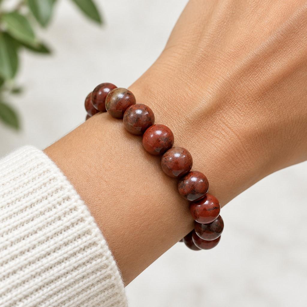 Bracciale Elastico in Diaspro Rosso - 8mm