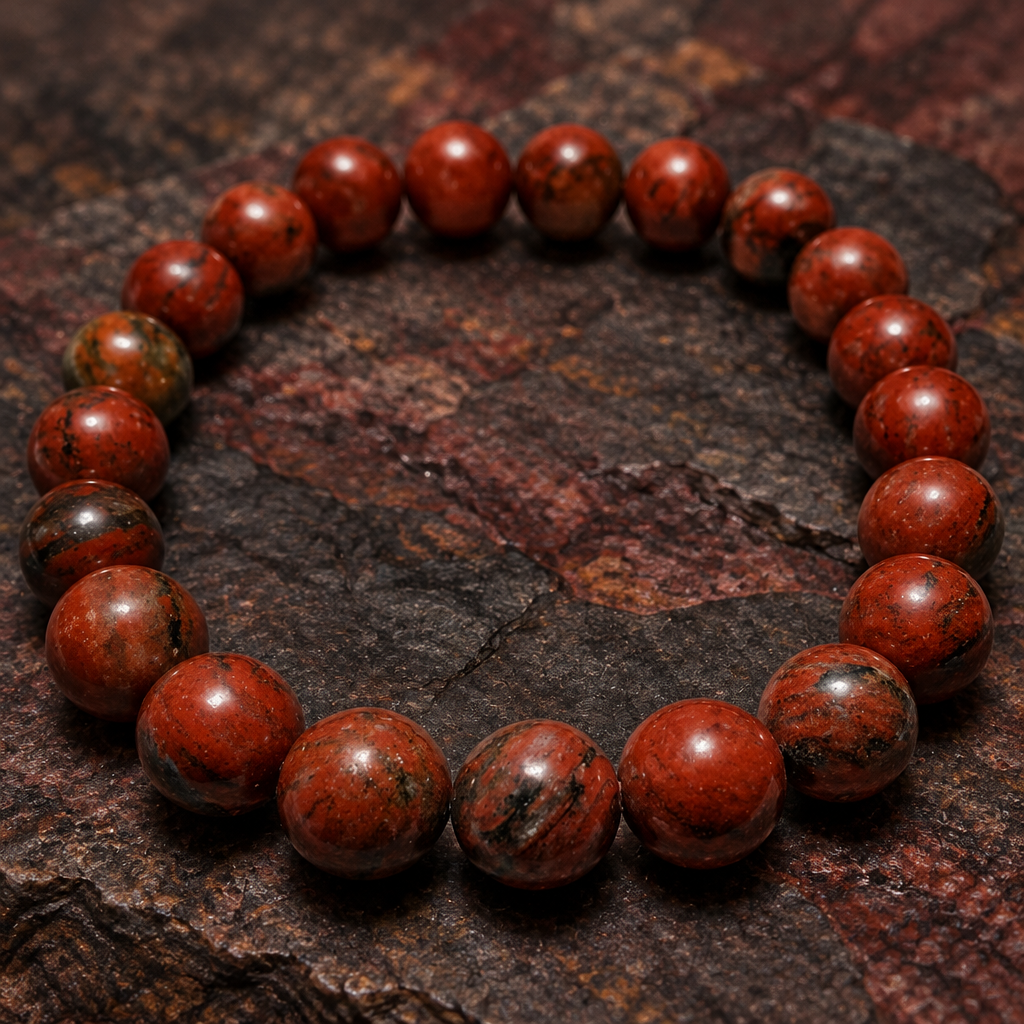 Bracciale Elastico in Diaspro Rosso - 8mm