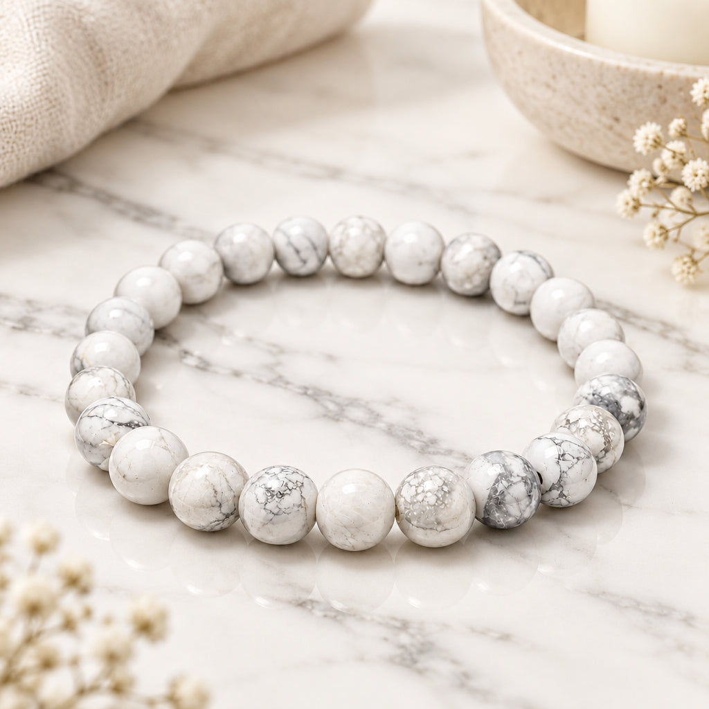 Bracciale Elastico in Howlite Bianca Naturale - 8mm
