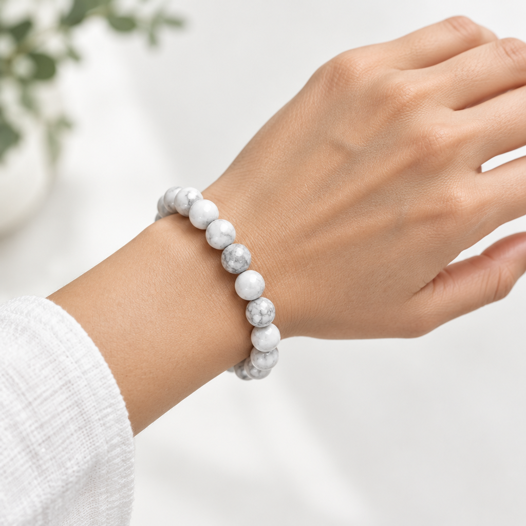 Bracciale Elastico in Howlite Bianca Naturale - 8mm