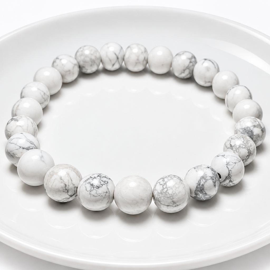 Bracciale Elastico in Howlite Bianca Naturale - 8mm