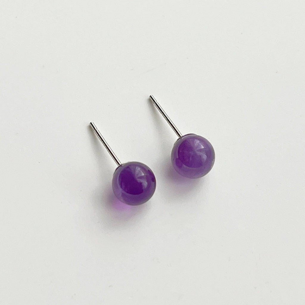 Amethyst Stud Earrings - Purple Natural Stone Gift