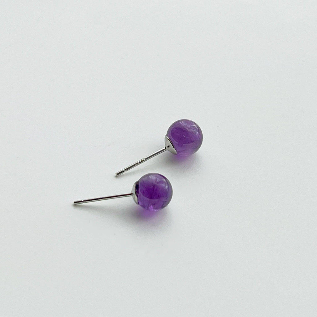 Amethyst Stud Earrings - Purple Natural Stone Gift