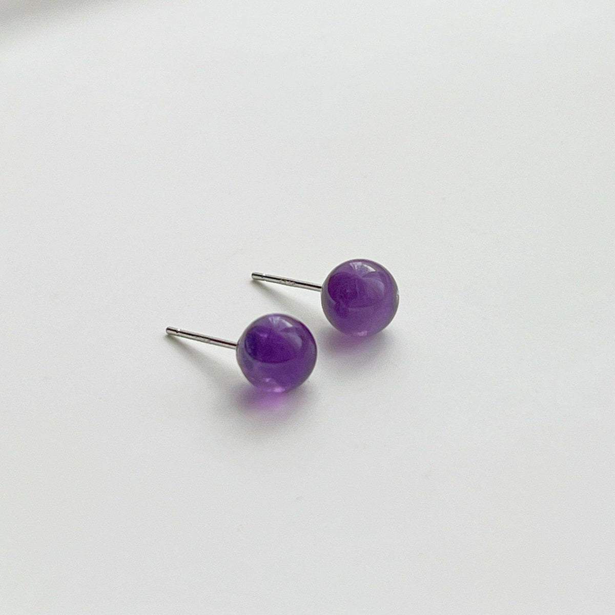 Amethyst Stud Earrings - Purple Natural Stone Gift