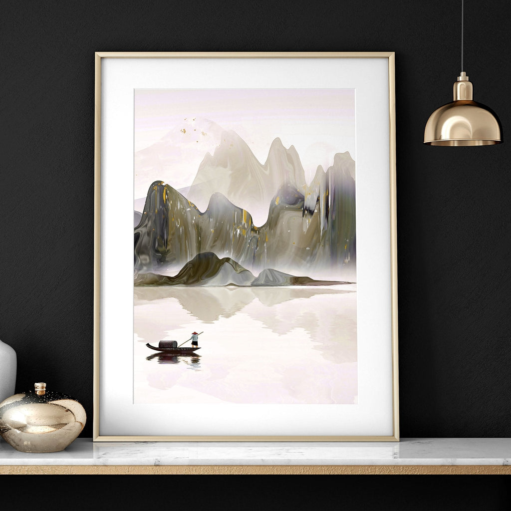 Set di 3 Stampe da Parete | Paesaggio Giapponese Etereo | Decor Ufficio e Casa