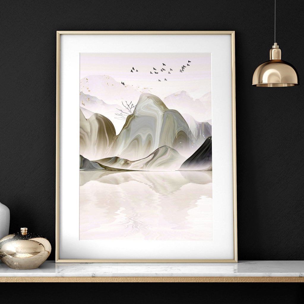 Set di 3 Stampe da Parete | Paesaggio Giapponese Etereo | Decor Ufficio e Casa