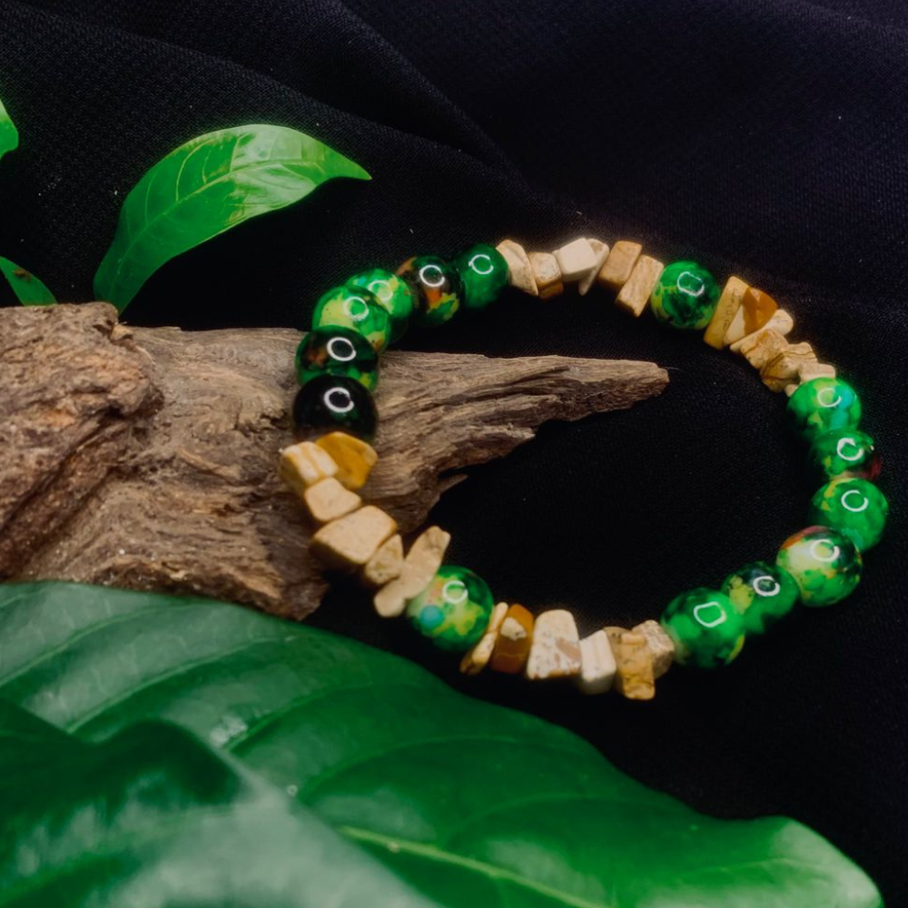 Bracciale Elastico in Agata della Corteccia e Pietra Naturale