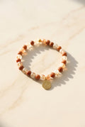 Bracciale Elastico in Pietra d'Oro con Ciondolo Fiore di Loto 24K - 6mm