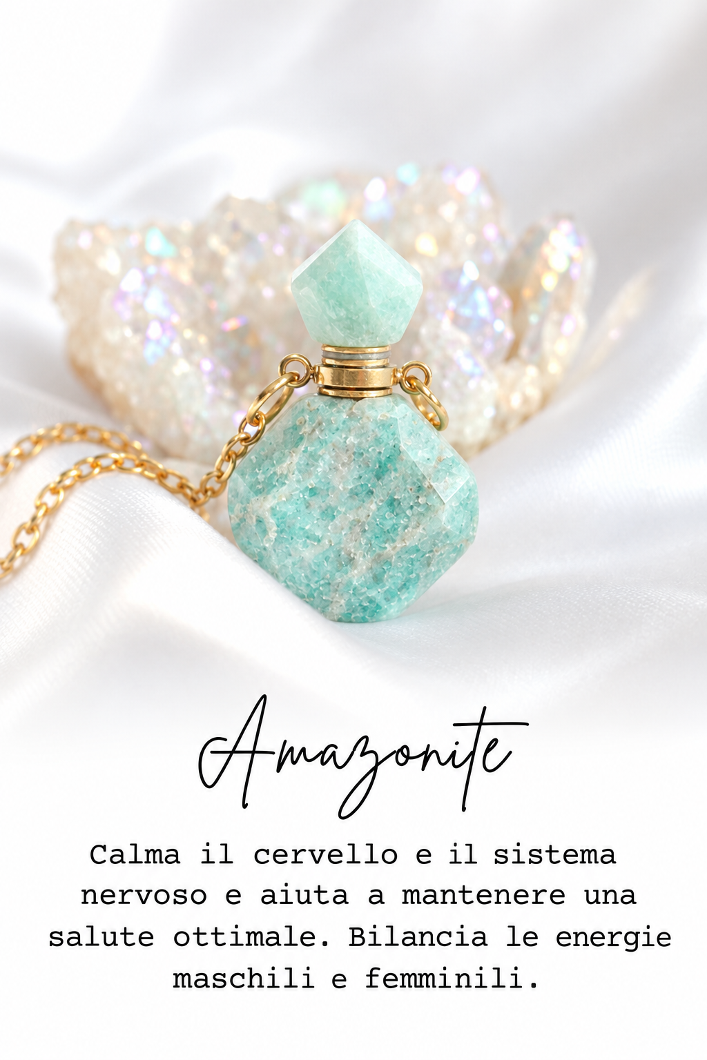 Collana Lusso con Boccetta in Cristallo Naturale e Oro 24K