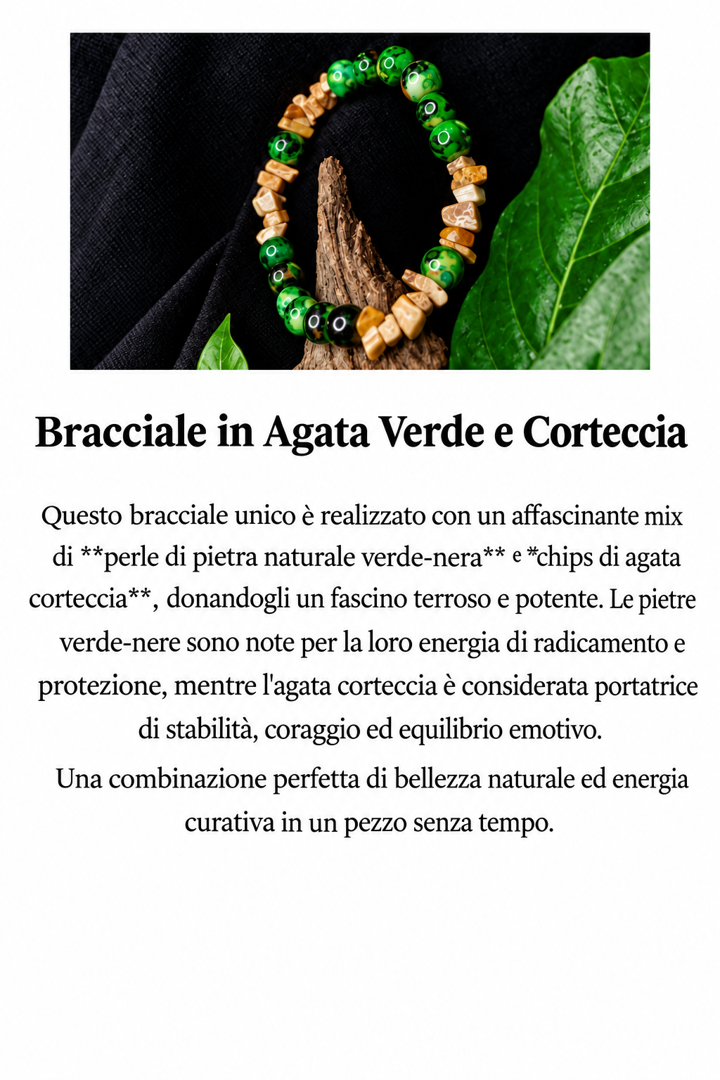 Bracciale Elastico in Agata della Corteccia e Pietra Naturale