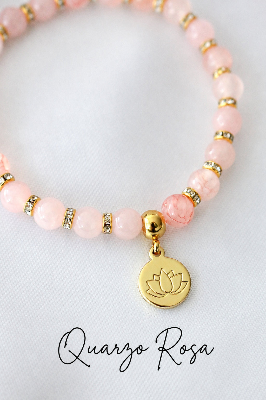 Bracciale in Quarzo Rosa e Ametista con Ciondolo Fiore di Loto in Oro 24K