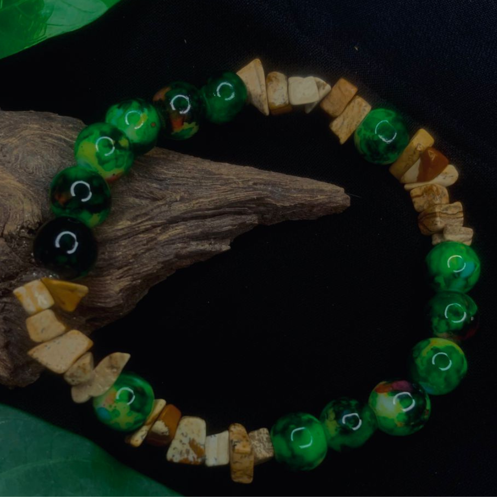 Bracciale Elastico in Agata della Corteccia e Pietra Naturale