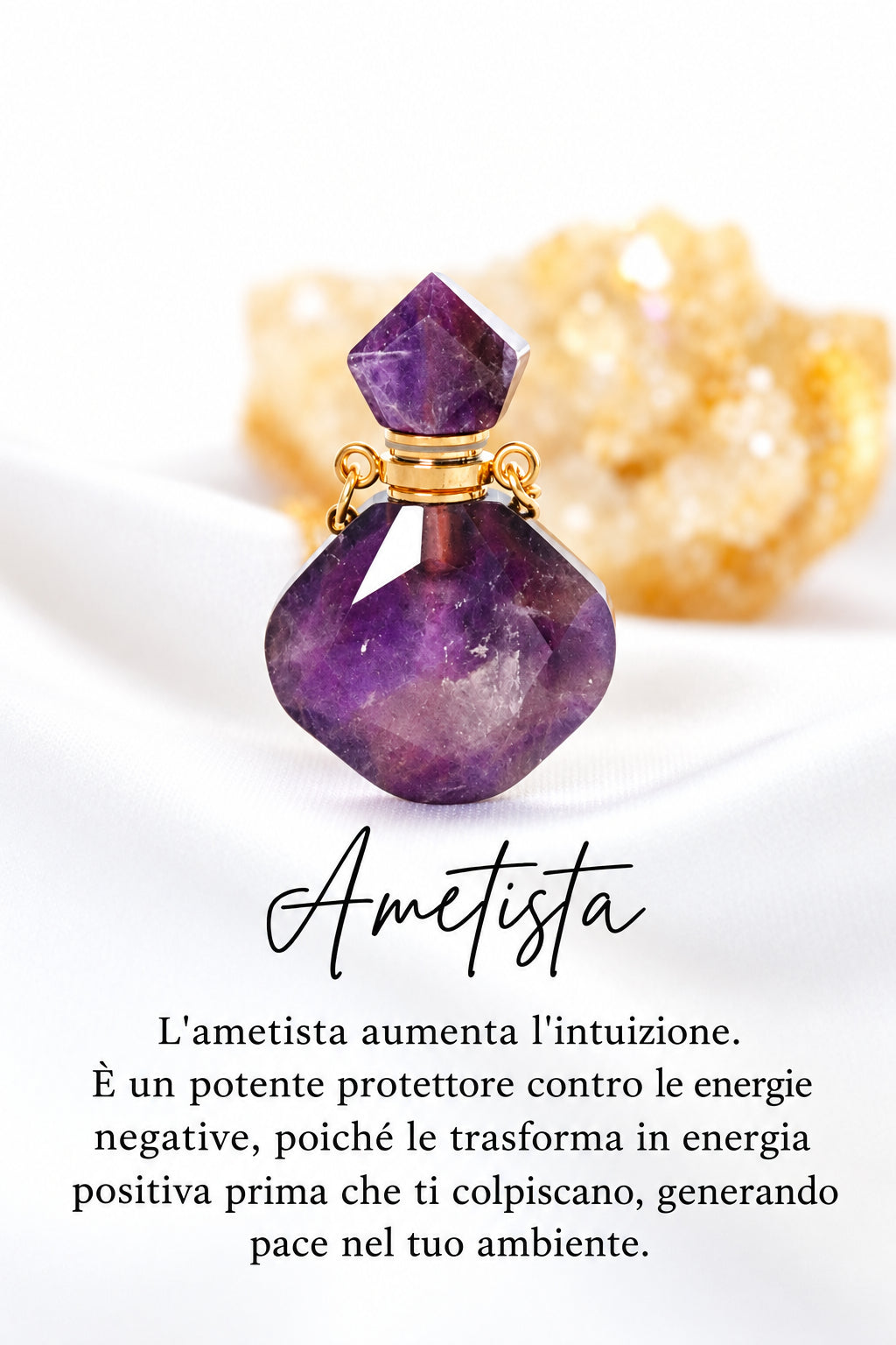 Collana Lusso con Boccetta in Cristallo Naturale e Oro 24K