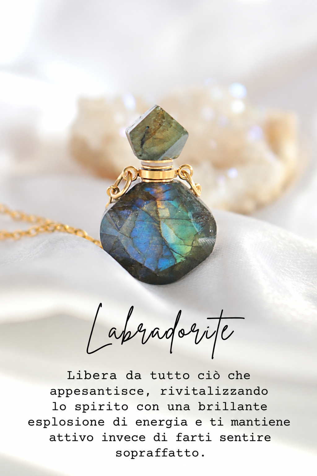 Collana Lusso con Boccetta in Cristallo Naturale e Oro 24K