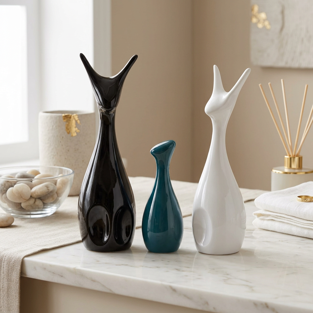 Famiglia di Cervi Portafortuna in Ceramica Opaca | Statuette Decorative