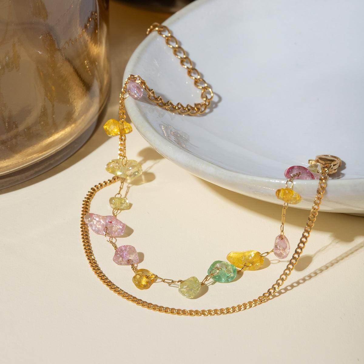 Stainless Steel Natural Stone Double Layered Bracelet for Women